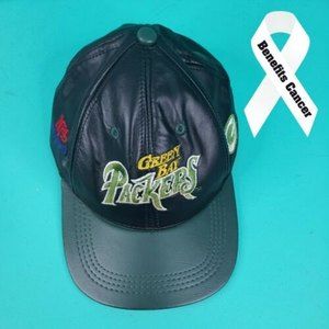 Green Bay Packers Hat Vintage 90s Genuine Leather Snapback Cap USA